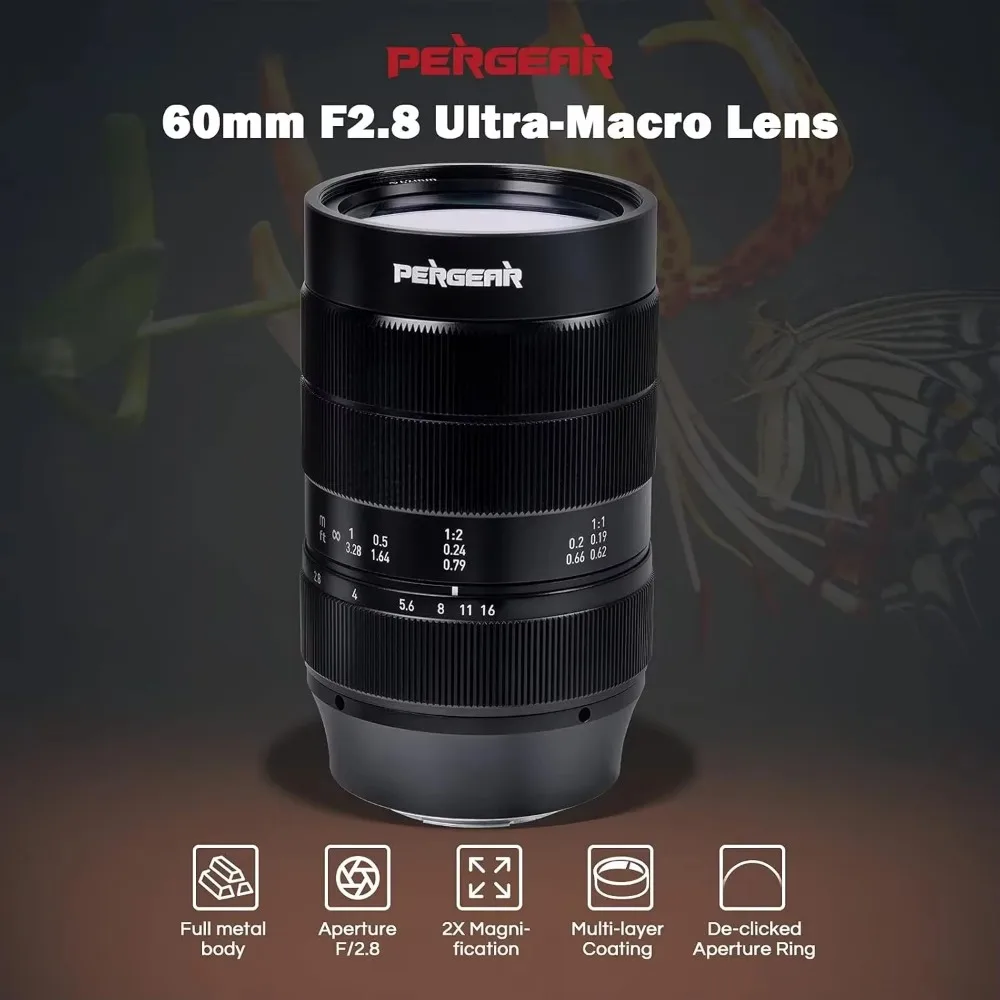 美品　PERGEAR 60mm F2.8 Macro Lente ultra macro PERGEAR 60mm F2.8 II com ampliação 2X para