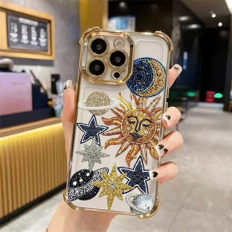 Luxury Solar System Sun Moon Star Plating Soft Phone Case