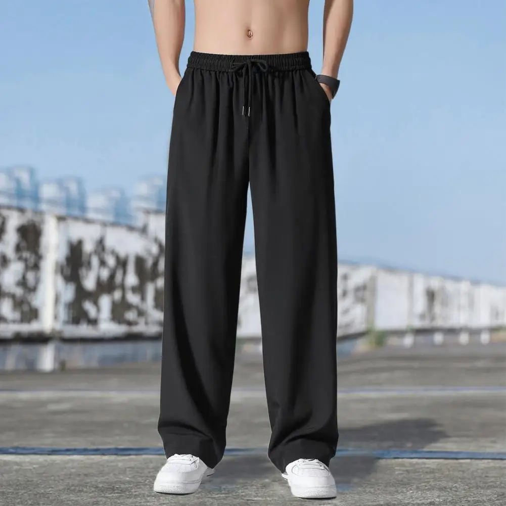 Ice Silk Pants Men's Summer Trousers Men's Trend Loose Straight Thin Casual Pants All-match Breathable Sports Pants Men