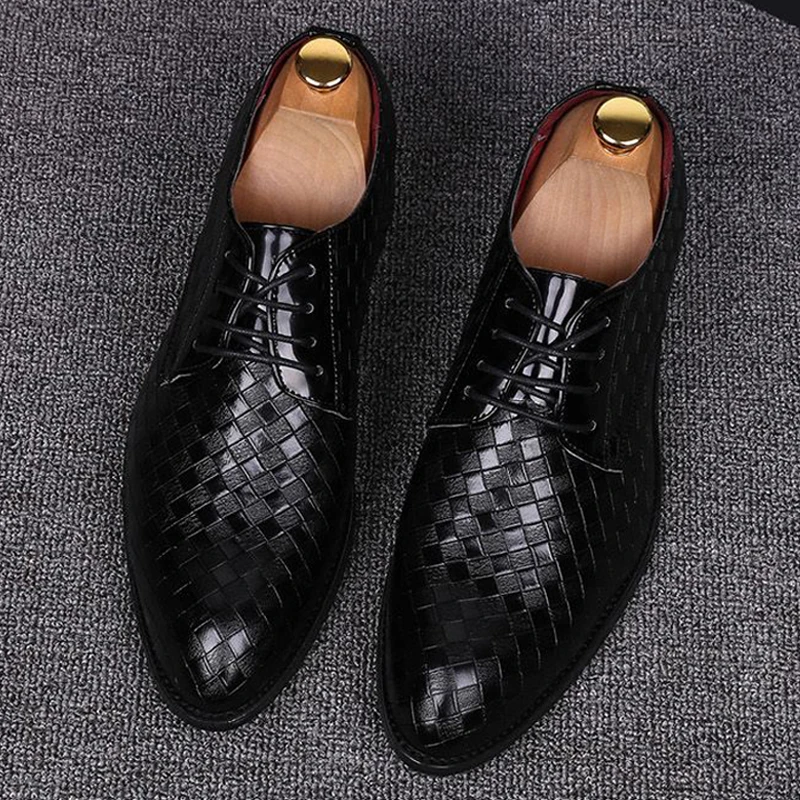 Formal Leather Shoes Men Dress Business Shoes Male Geometric Red Oxfords Party Wedding Casual Men's Flats Chaussure Homme