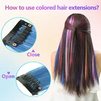 Extensions capillaires synthétiques à clips multicolores, postiches arc-en-ciel de 22 pouces pour filles, femmes et enfants, 1 5 11 pièces/lot 4