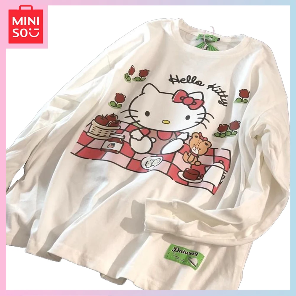 

Miniso Cartoon Cute Hello Kitty Y2K Sweet Cool Spice Autumn and Winter New Loose Simple Warm Couple Style Long Sleeve Top