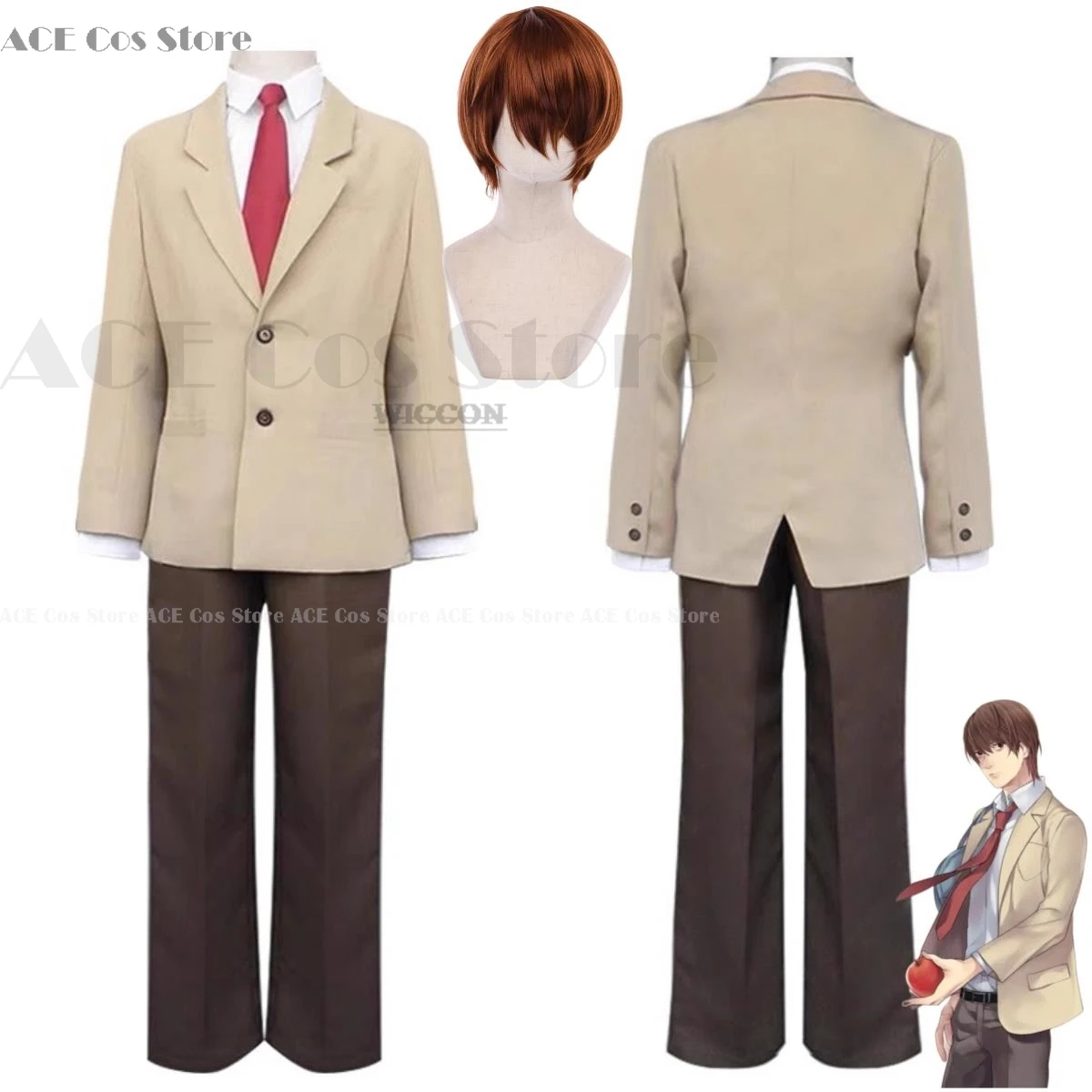 

Anime Death CosPLAY Note Yagami Light Cosplay Costume Wig Coffee Color School Uniforms FullSet Adult Man Halloween Carnival Suit