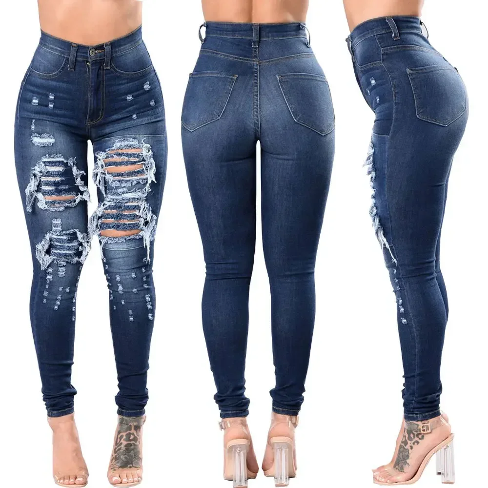 

Perforated Denim Leggings For Women's 2023 Spring And Autumn Clothing, New Foreign Trade Tight Pants, Washed Jeans