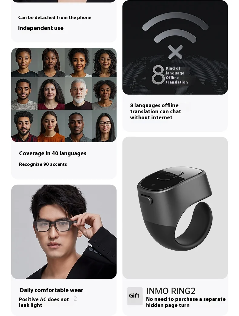 INMO GO2 AR Translation Glasses Intelligent Simultaneous OfflineTranslation Overseas Travel Class Translation Machine