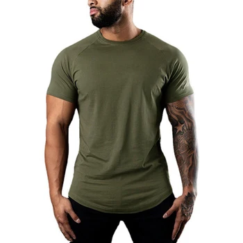 New Fashion Plain Tops Tees Fitness Mens Crew Neck T-Shirt Short Sleeve Muscle Joggers Bodybuilding Male Gym Clothes Slim Fit T 1