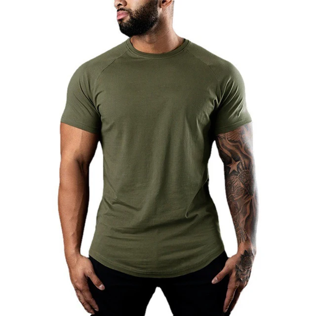 Nouvelle mode plaine hauts t-shirts Fitness hommes col rond T-Shirt à manches courtes jogging musculaire musculation mâle vêtements de sport coupe ajustée T 1