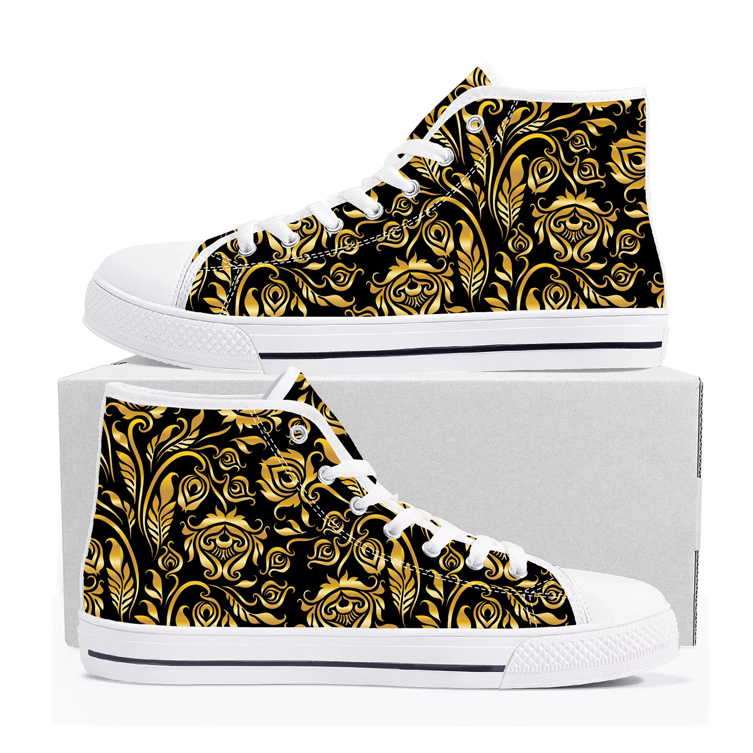 

Hot Luxury Golden Floral Prints High Top Sneakers Mens Womens Teenager Canvas Sneaker Baroque European Casual Shoes Custom Shoe