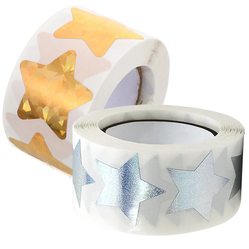 2 롤 잔여물 없는 자체 접착 스타 스티커 파티 선물용 장식 씰 스티커 베이킹 포장 봉투 씰링 선물