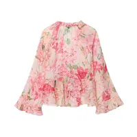 Women New Fashion Summer Casual Chic Women Blouse V-Neck Tiered Long Sleeve Loose Shirts Vintage Style Tops 3130359 - Image 2