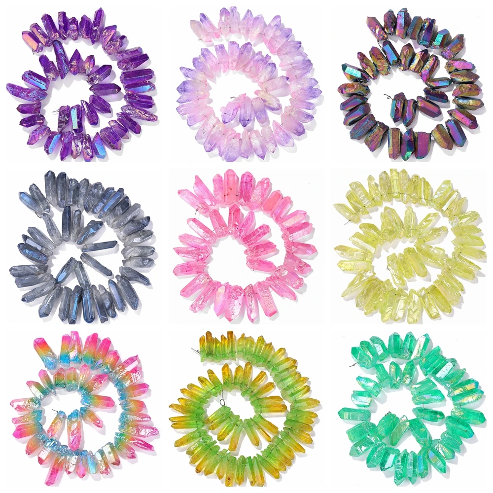 Natural Quartz Crystal Point Beads Top Drilled Raw Crystal Stick Point Loose Beads for DIY necklace crown Jewelry Making 15inch