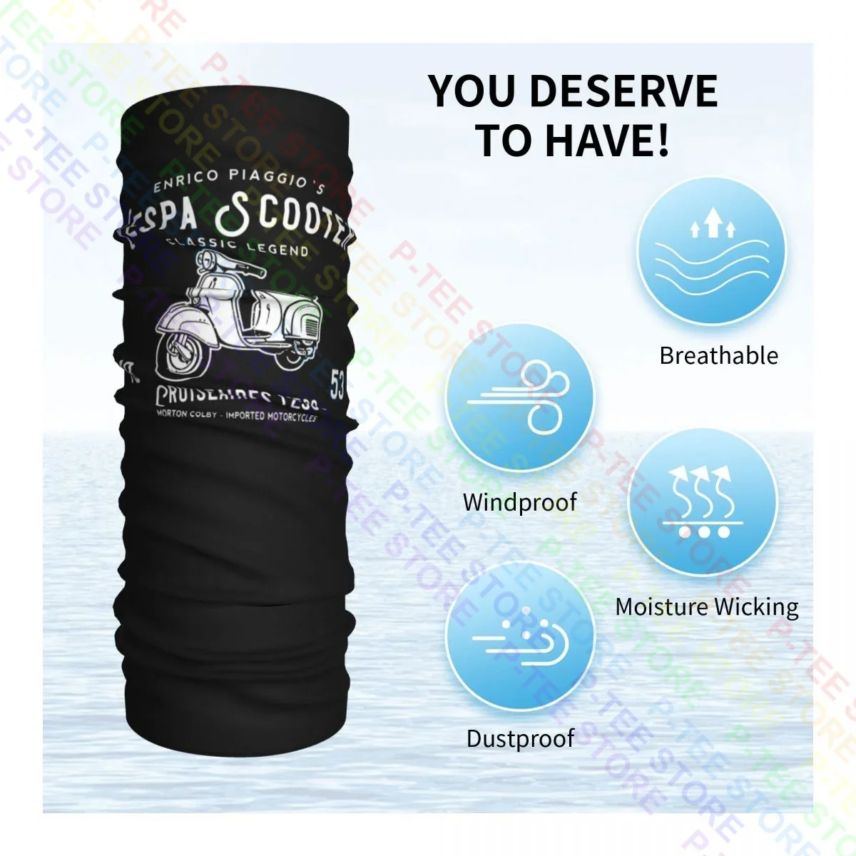 Piaggio Vespa Scooter 1953 125Cc Neck Gaiter Bandana Scarf Face Mask Unisex Camping Uv Protective
