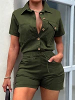Ladies' summer jumpsuit waist cinched short sleeved jumpsuit elegant jumpsuit loose 626
