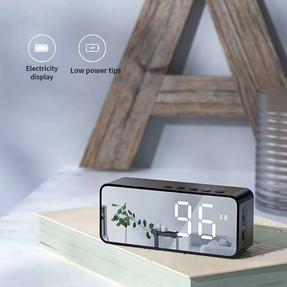 Mini Bluetooth Audio Speaker G50 Wireless FM Card Mirror Alarm Clock Voice Prompt