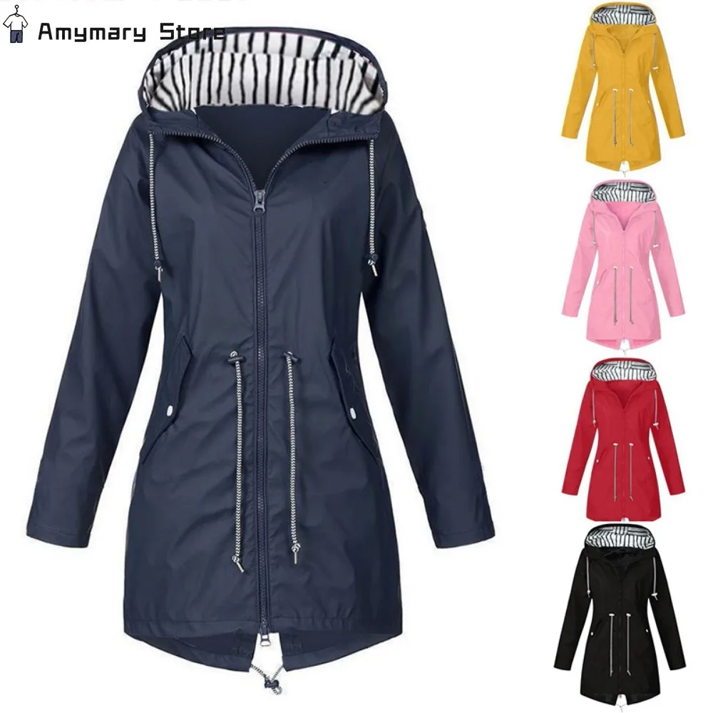 2024 New Women's Solid Rain Jacket Outdoor Hiking Hoodie Waterproof WindProof Long Coat Warm Outwear Clothing Windbreaker 5XL digital irrigation timer garden watering controller programmable single outlet hose faucet watering timer ip4 waterproof rain delay auto