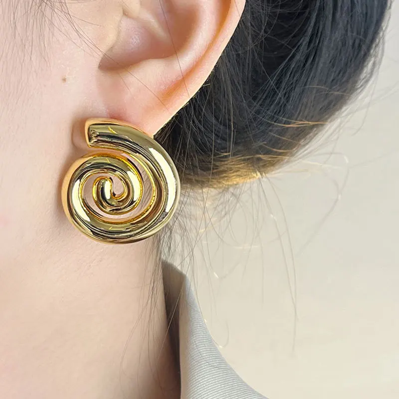 Elegant Stainless Steel Metal Spiral Stud Earrings for Women Personalized Texture Attractive Versatile Jewelry Gift