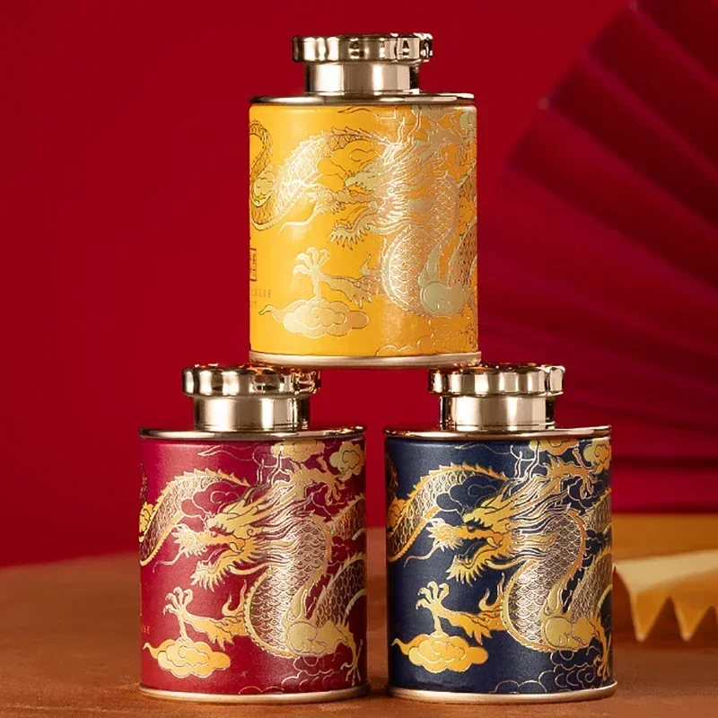 Tea Canister Portable Sealed Dragon Print Mini Home Packaging Travel Storage Empty