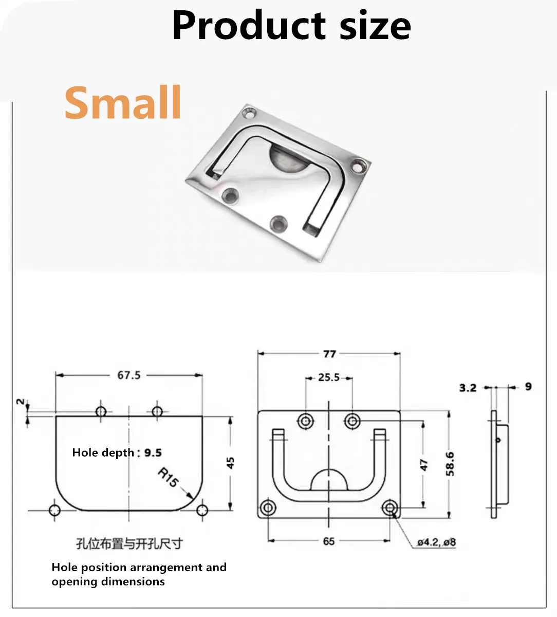 Handle Stainless steel 304/316 industrial panel folding hatch cover concealed bottom plate solid embedded 1 PC