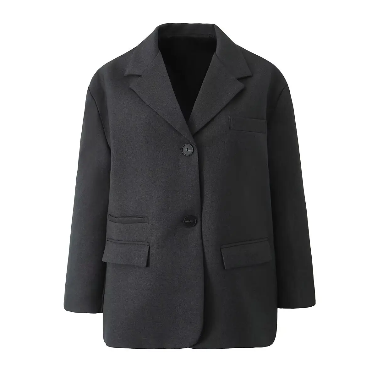 Chill Dark Gray Oversized Blazer Boyfriend Vintage Women Notched Collar Loose Suit Fashion Coat