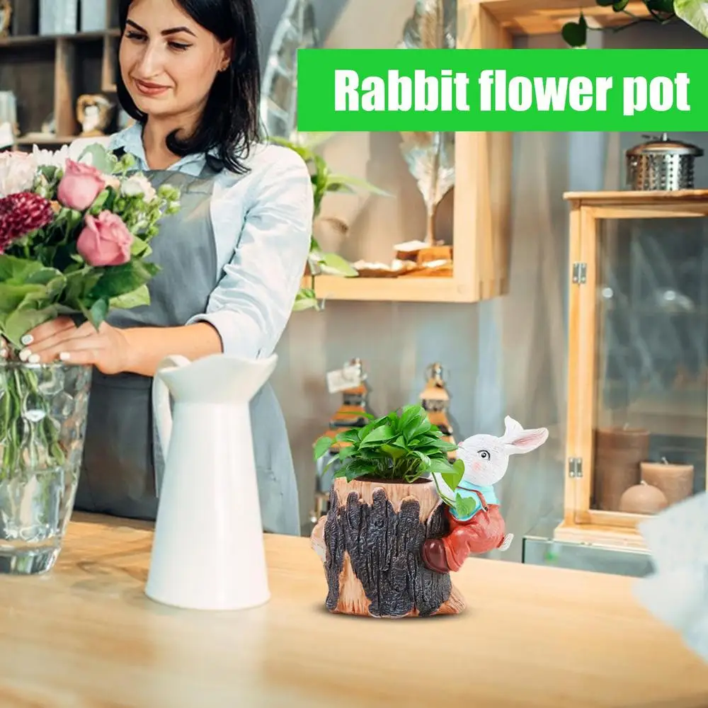 Succulent Plant Pots Bunny Resin Garden Container Rabbit Succulent Planter Garden Pots For Yard Patio Lawn Balcony Indoor