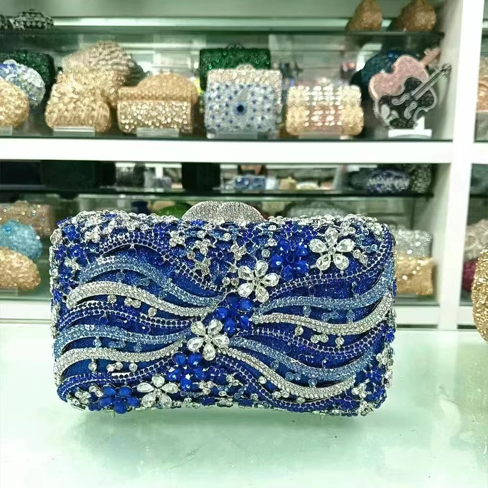 Bolsos de mano de lujo para mujer, de color azul, verde y rosa, con cristales y diamantes de imitación, elegantes, para bodas y fiestas, regalo especial para niña