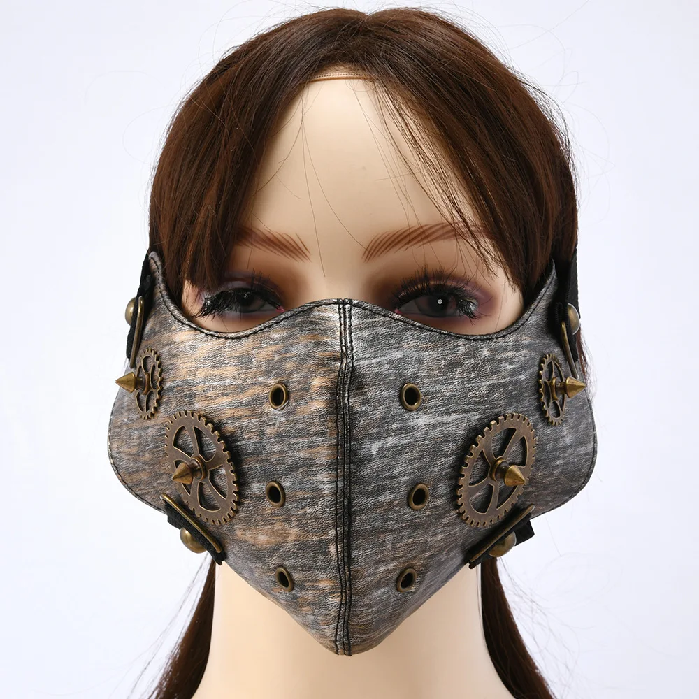 Men Women's PU Leather Rivet Rock Mask Lady's Breathable Party Cosplay Halloween Mouth-muffle R1581