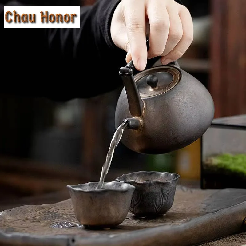 2pcs /Set Japanese Style Gilded Rust Glaze Ceramic Tea Cup Creative Lotus Small Tea Cup Master Cup Kung Fu Teaset Small Tea Bowl