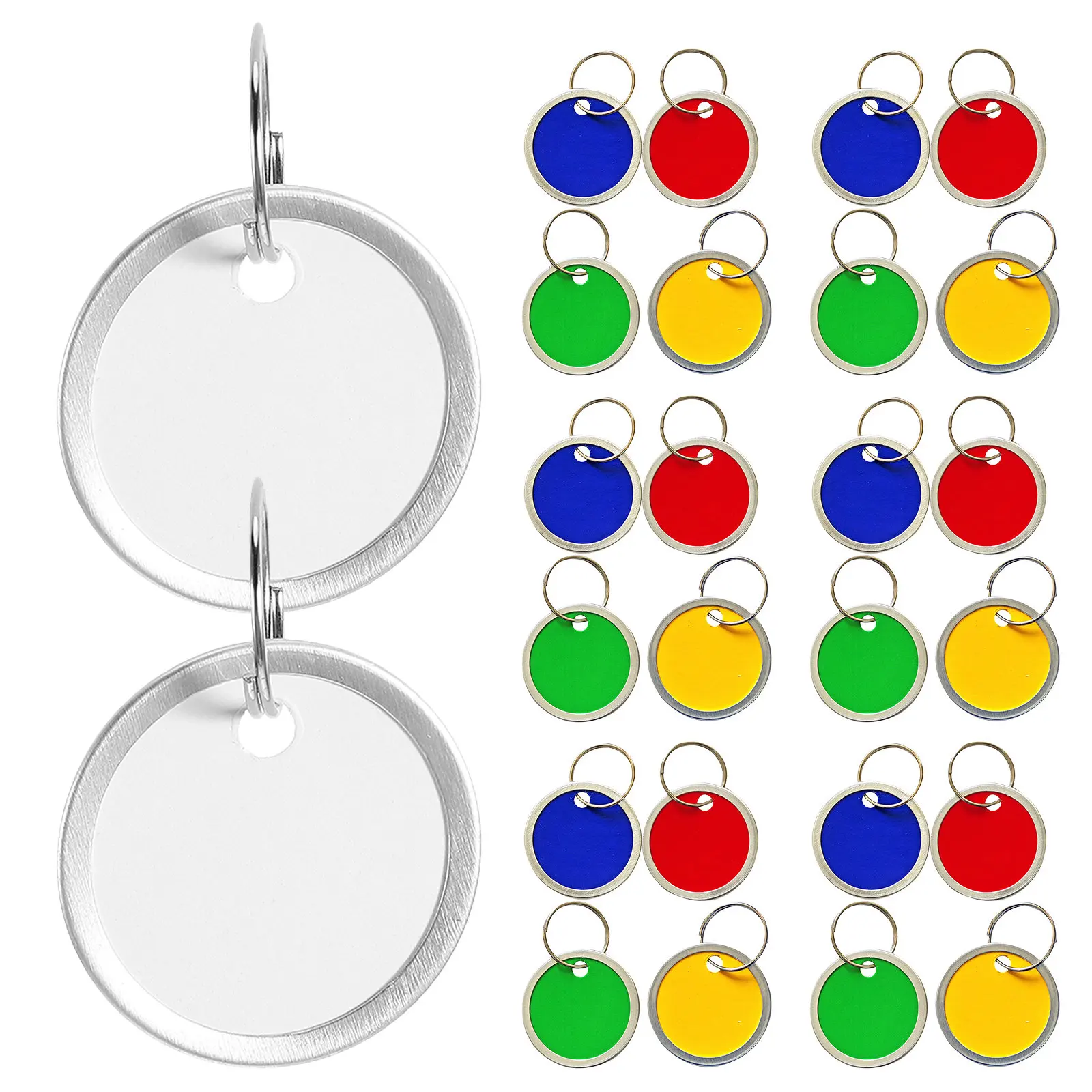 100Pcs 키 태그 라벨 라운드 알루미늄 블랭크 31Mm 쓰기 가능 금속 림 키체인 태그 키 식별 수하물 정리용