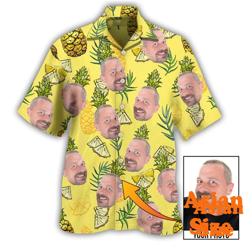 Personality Photo Hawaiian Shirts Men Women Street Personality 3D Print Shirts Lapel Short Sleeve Pineapple Plant Top