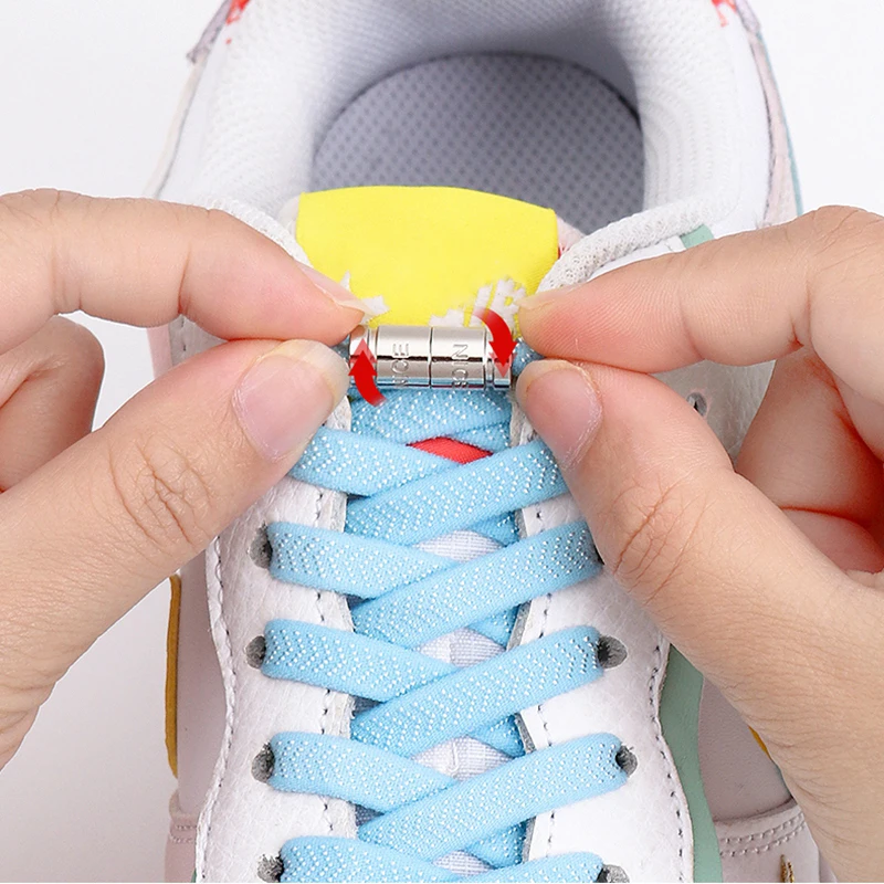 

Flat Shoelaces without ties Elastic Shoe Laces For Sneakers Capsule Metal Lock Lazy Shoes Lace Fast Safety Accessories 1 Pair