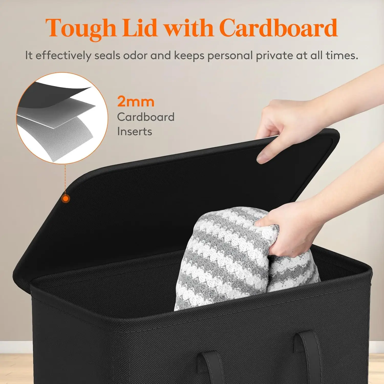 Large Capacity 65L Covered Laundry Basket with Space-Saving Design and Portability