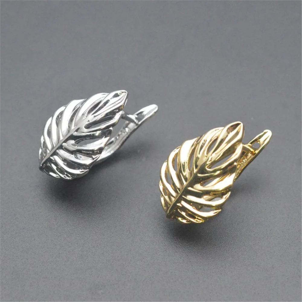 1/2Pcs 18K Gold Plated Brass Leaf Shaped Hollow Fashion Earrings Buckles For DI…