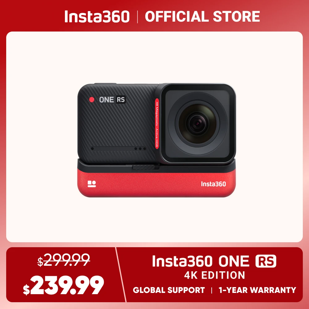 Insta360 One Rs-Action Camera 4K 60Fps Impermeabile E Fotocamera 5.7K 360 Con Obiettivi Intercambiabili, Twin/ 4K Edition