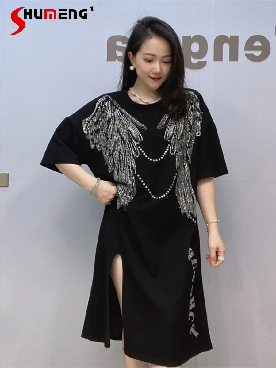 

Over Size Dresses Female 2024 Summer Comfortable Casual Fashion Short Sleeve Dresses Women's High-End Solid Color A-Line Skirt