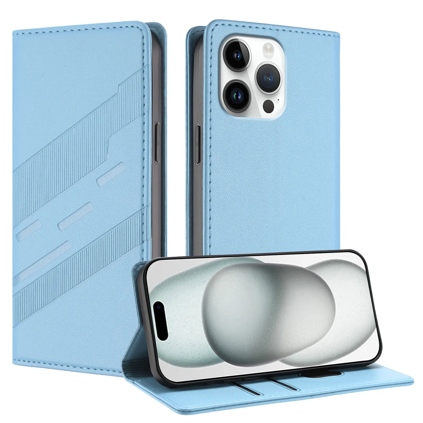 Magnetic Closure Plain Leather Wallet Flip Phone Case with Card Slots