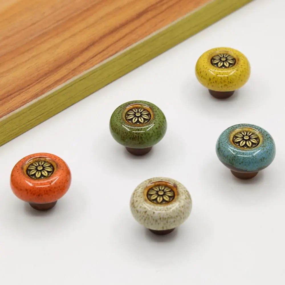 Single Hole Cabinet Knob Simplicity European Style Glazed color Drawer Knobs Zinc alloy Round Door Pull Handles Furniture