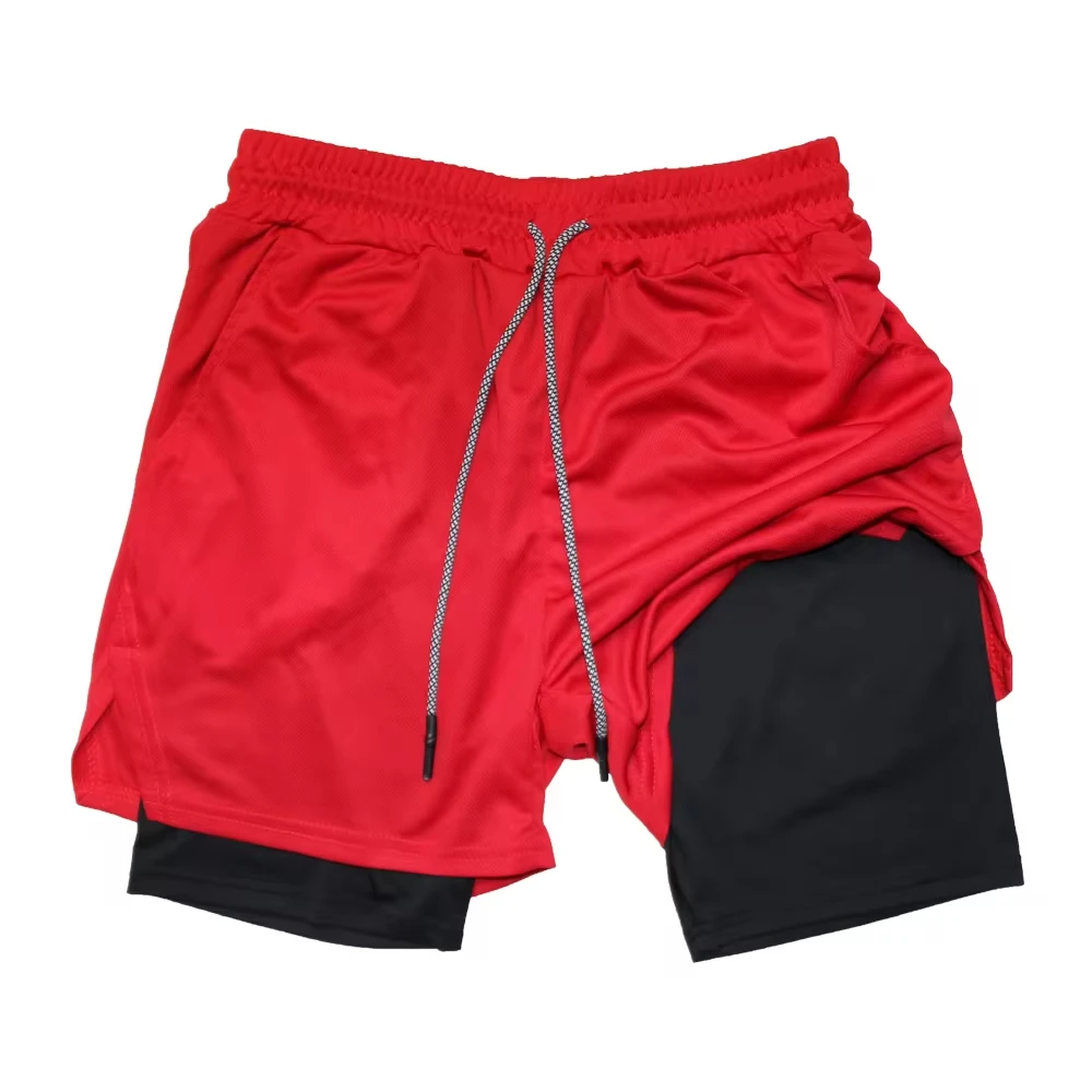 Men's Double Layer Fitness Shorts Men Fitness Gym Training 2 in 1 Sports Shorts Quick Dry Workout Jogging Double Deck Summer 3
