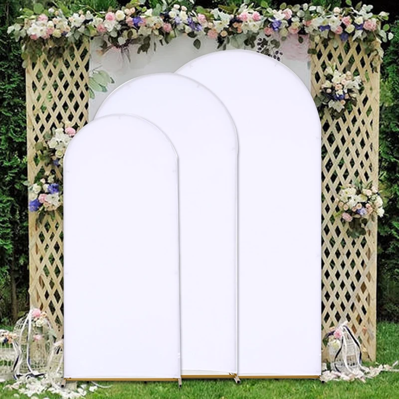 Wedding Arch Cover for Arch 7.2FT, 6.6FT,5.9FT Round Top Covers Set of 3 Spandex Fitted White Wedding Cover