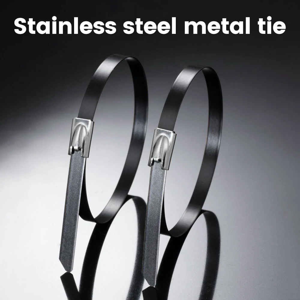 Metal Abraçadeiras Self-locking Resistência de Alta Temperatura Resistência à Oxidação Preto 4.6*0.25 mm 100 Pcs 304 Aço Inoxidável