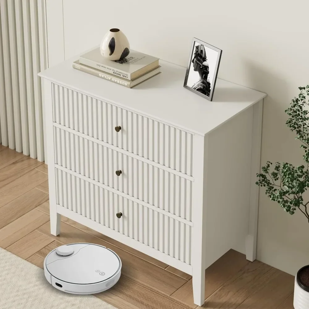 3 Drawer Dresser Set of 2, Fluted Chest of Drawers with Storage, Modern Painted 30 inch Tall Nightstand for Bedroom Living Room 2