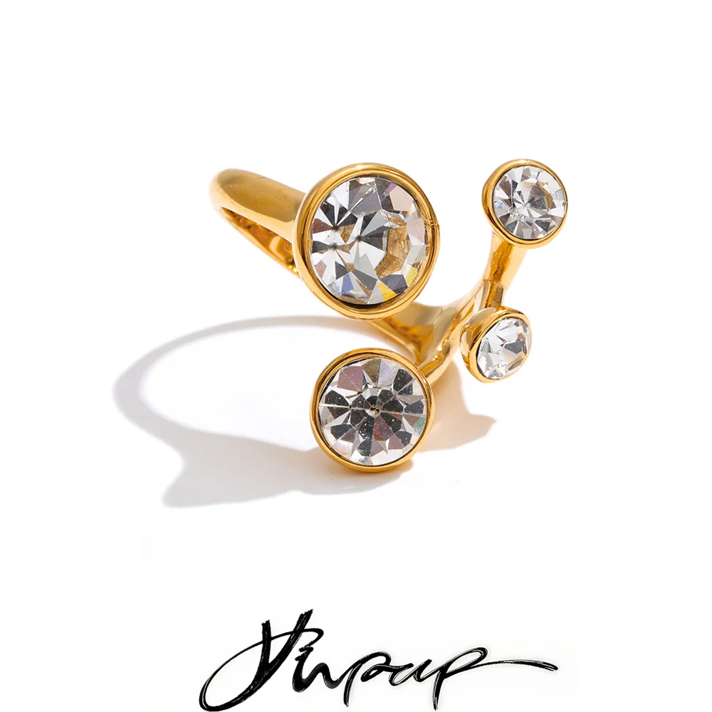 Yhpup Stainless Steel K9 Crystal Adjustable Ring