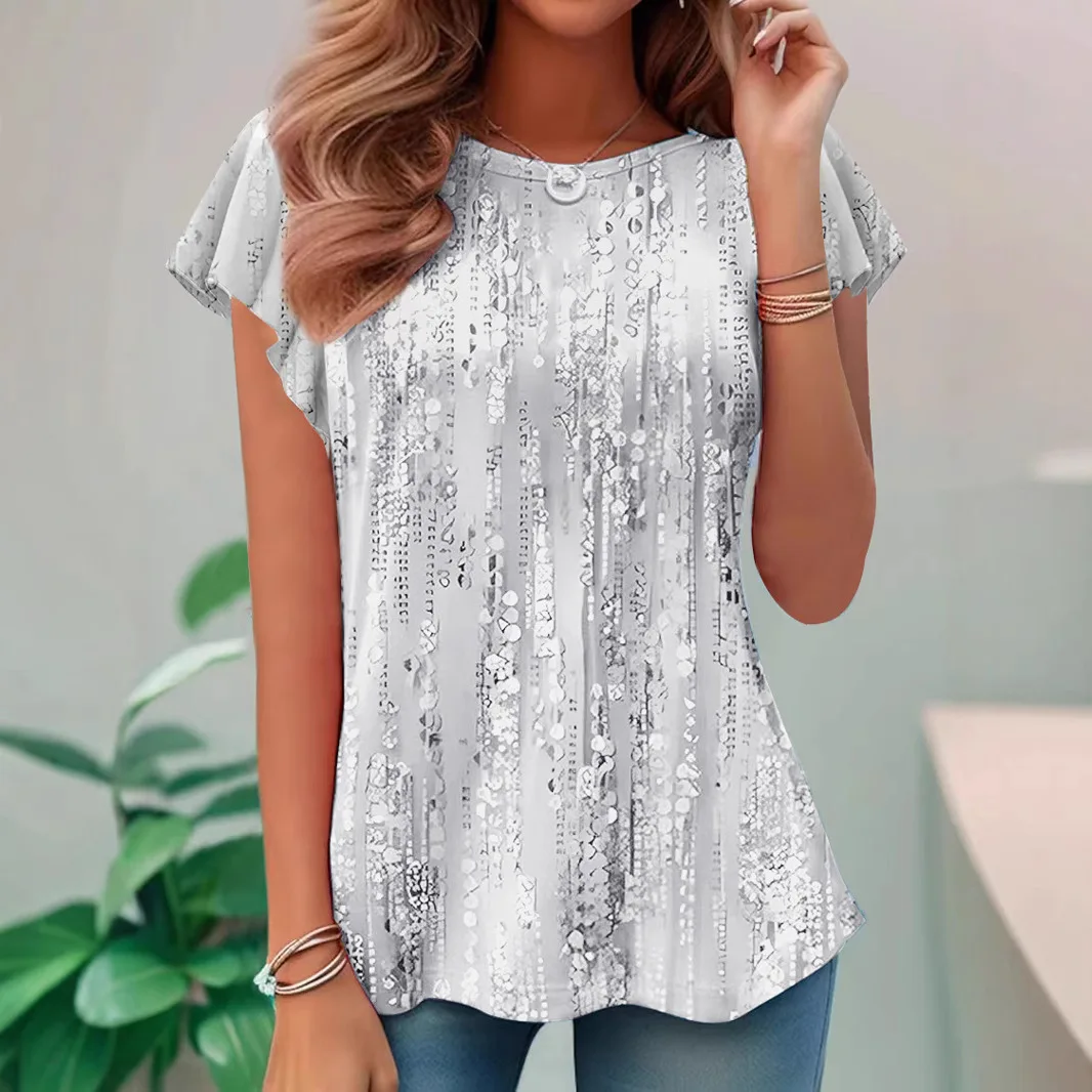 Women Floral Print Short Sleeve Summer T Shirt