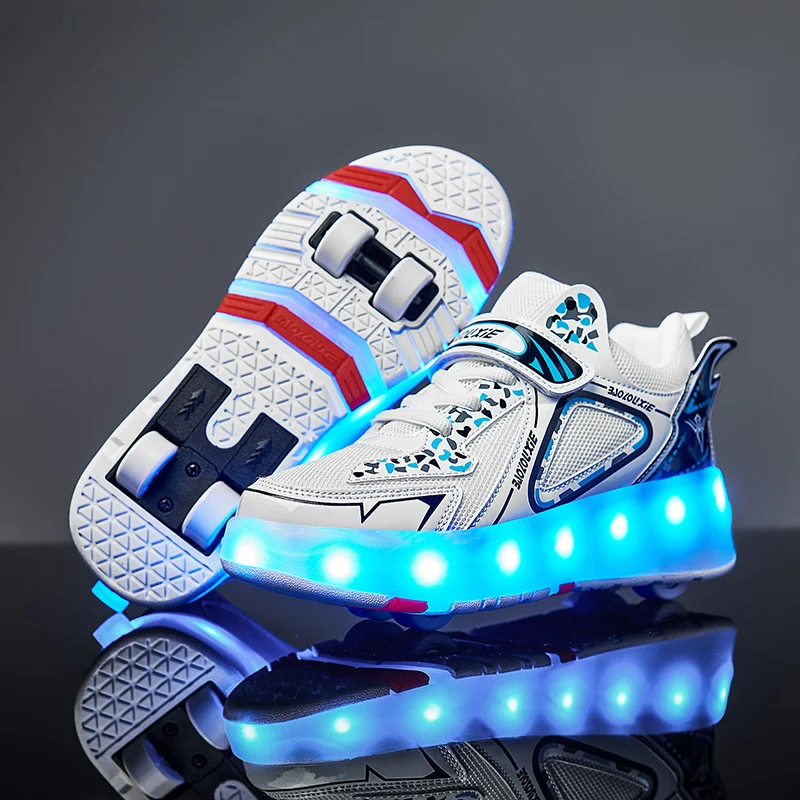 Children's Casual Shoes with LED Detachable Wheels Roller Skates Wear-resistant Comfortable Lightweight Sports Shoes for Kids