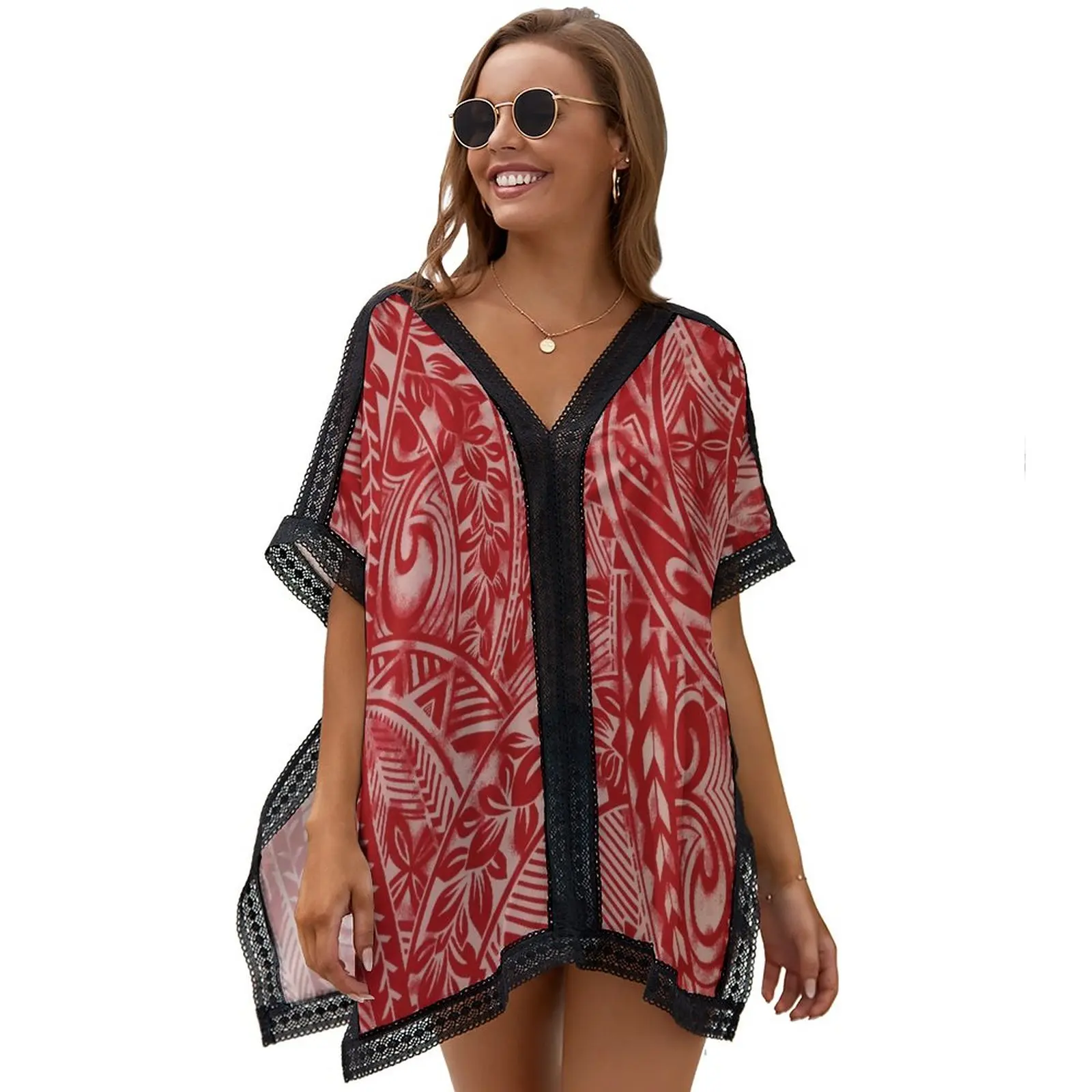 2023 New Fashion Seaside Polynesian Custom Smock Costume Da Bagno Smock Sarong Tessuto Di Qualità Casual Allentato Manica Corta Estate