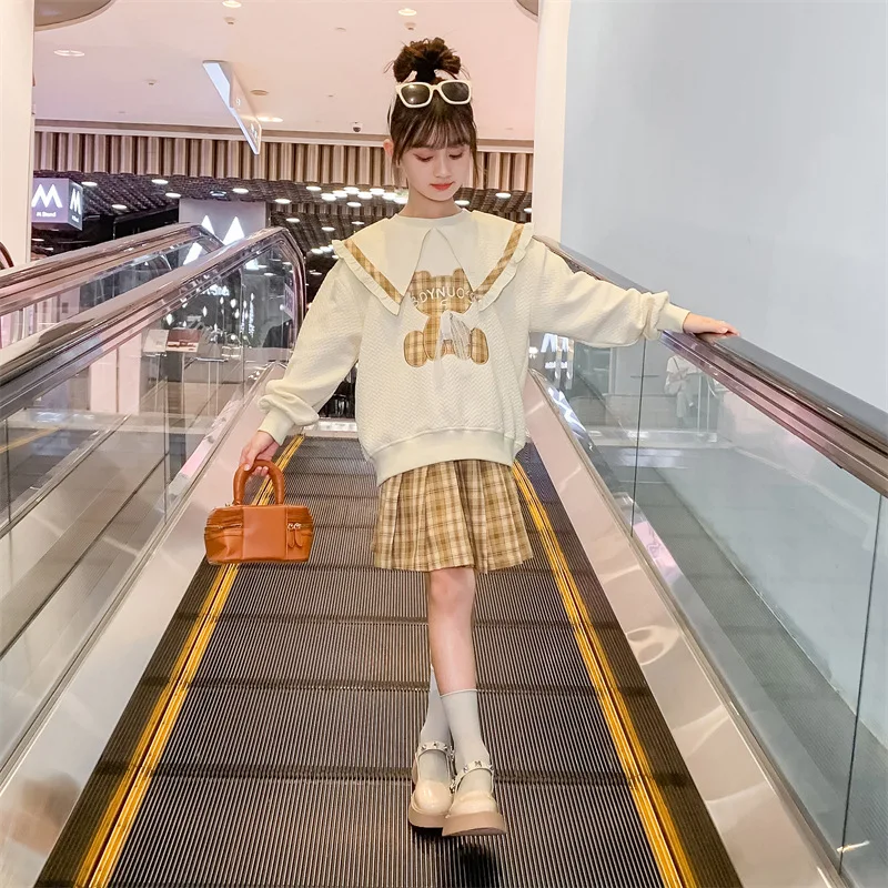 

Teenager Girls Autumn Winter 2023 Kids Sweater Dresses Princess japan JK plaid hoodie checked :sweatshirt 4 5 6 7 8 9 10 11 year