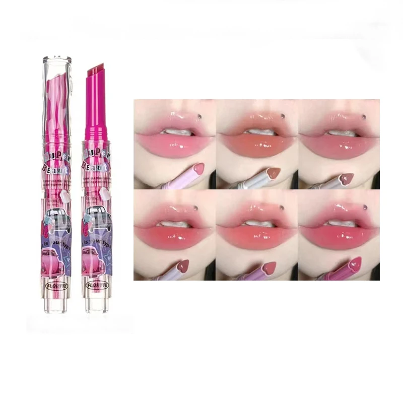

New FLORTTE Love Lipstick Pen Mirror Watergloss Waterproof Lip Glaze Moisturizing Lipgloss Beauty Makeup Stick Jelly Lips