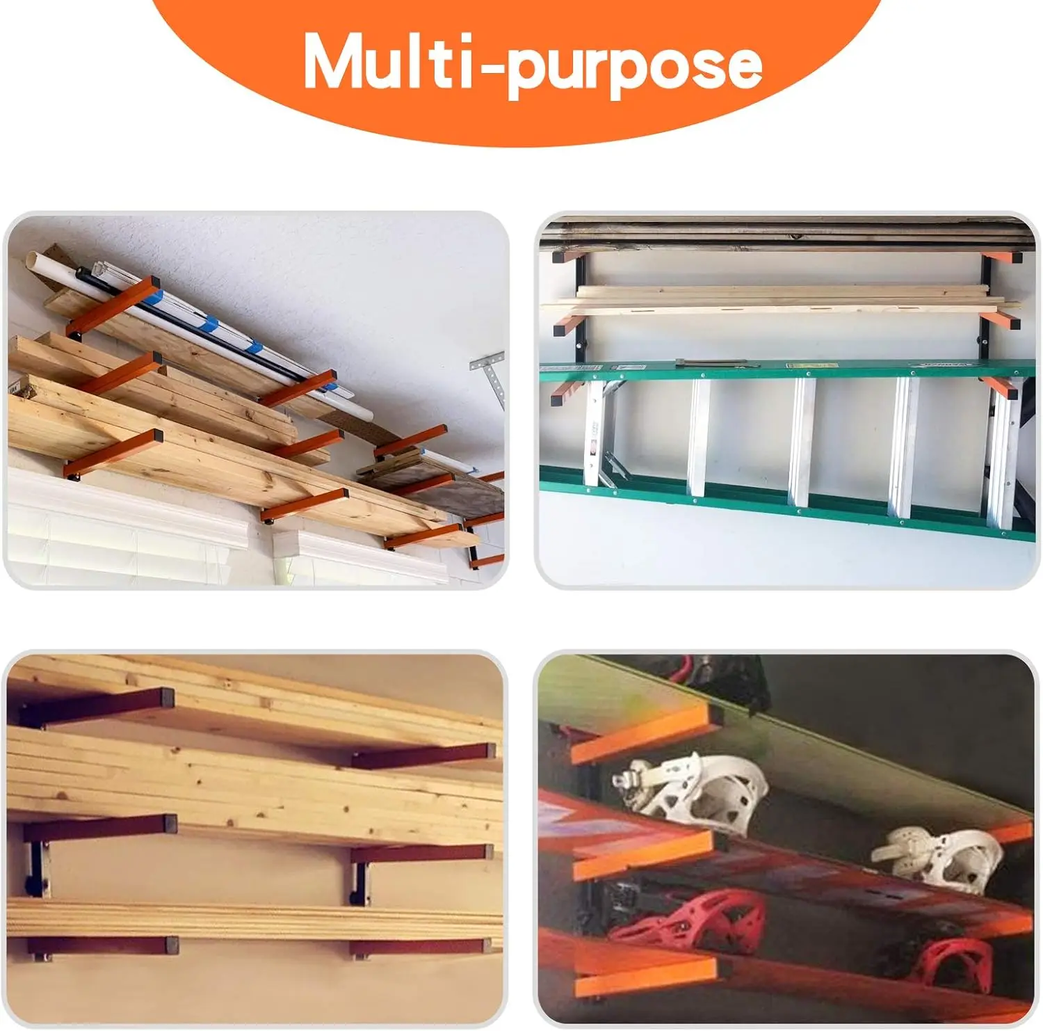 Wall Mount Wood Organizer and Lumber Storage Metal Rack with 3-Level - Indoor & Outdoor Use, 4 Pack 5