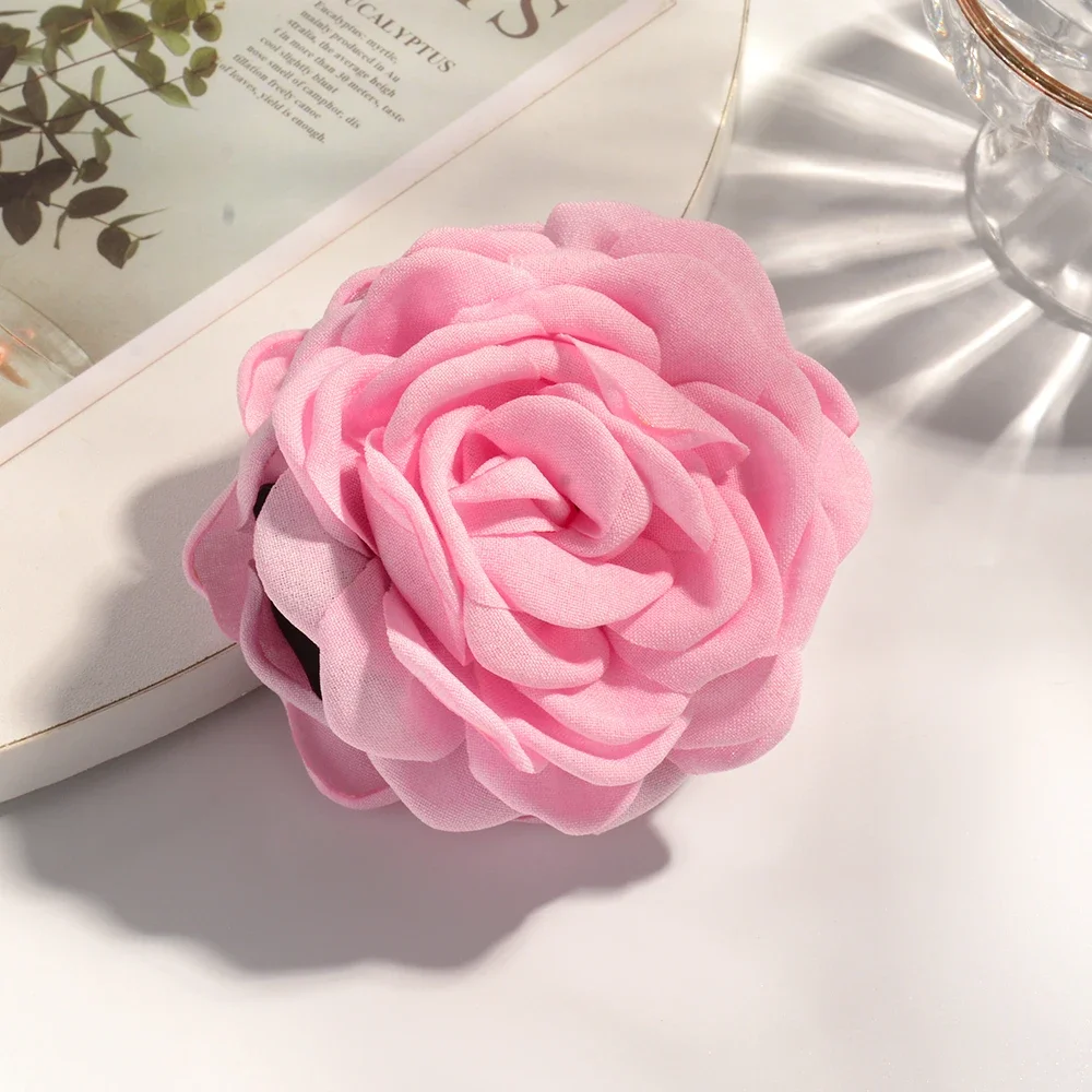 Vibrant Cotton Rose Flower Hair Claw Clips - Medium Size Shark Clamp