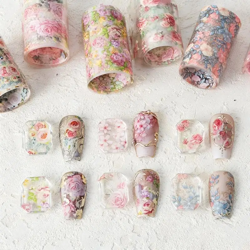 꽃 장미 네일 아트 포일 100cm 전사 스티커 종이 내구성이 뛰어난 롱 스트립 살롱 및 DIY 매니큐어에 적합