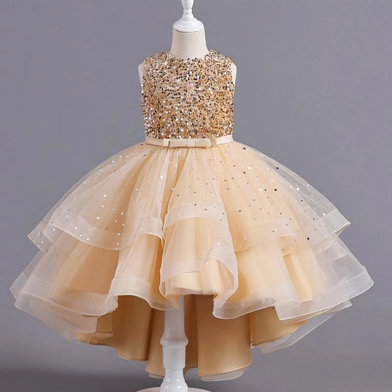 Flower Girls Princess Sequins Baby Wedding Christmas Party Trailing Dress Teenager Children Kids Elegant Vestidos for 3-15Years